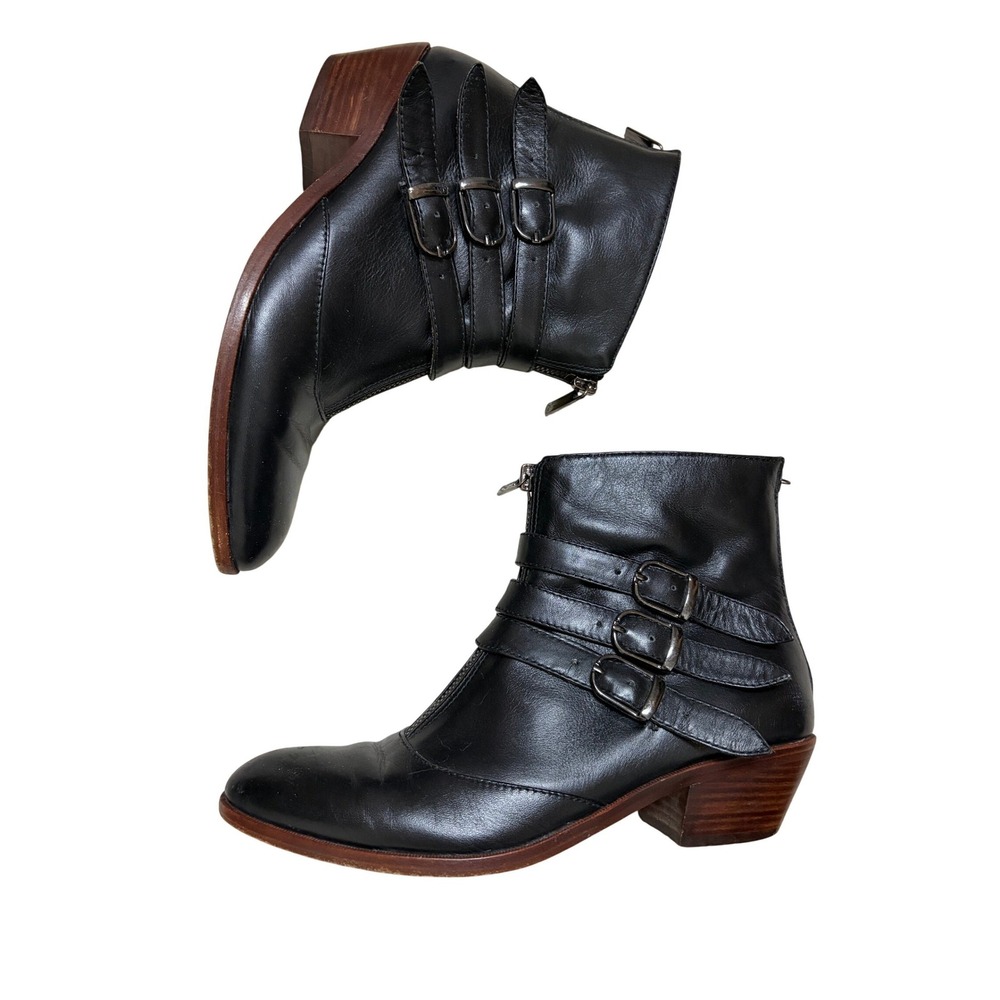 Modern Vice Jasper Black Leather Triple Buckle Ankle Boots Womens 7.5M